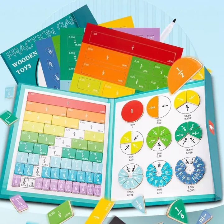 Libro didáctico Montessori magnético para aprender fracciones