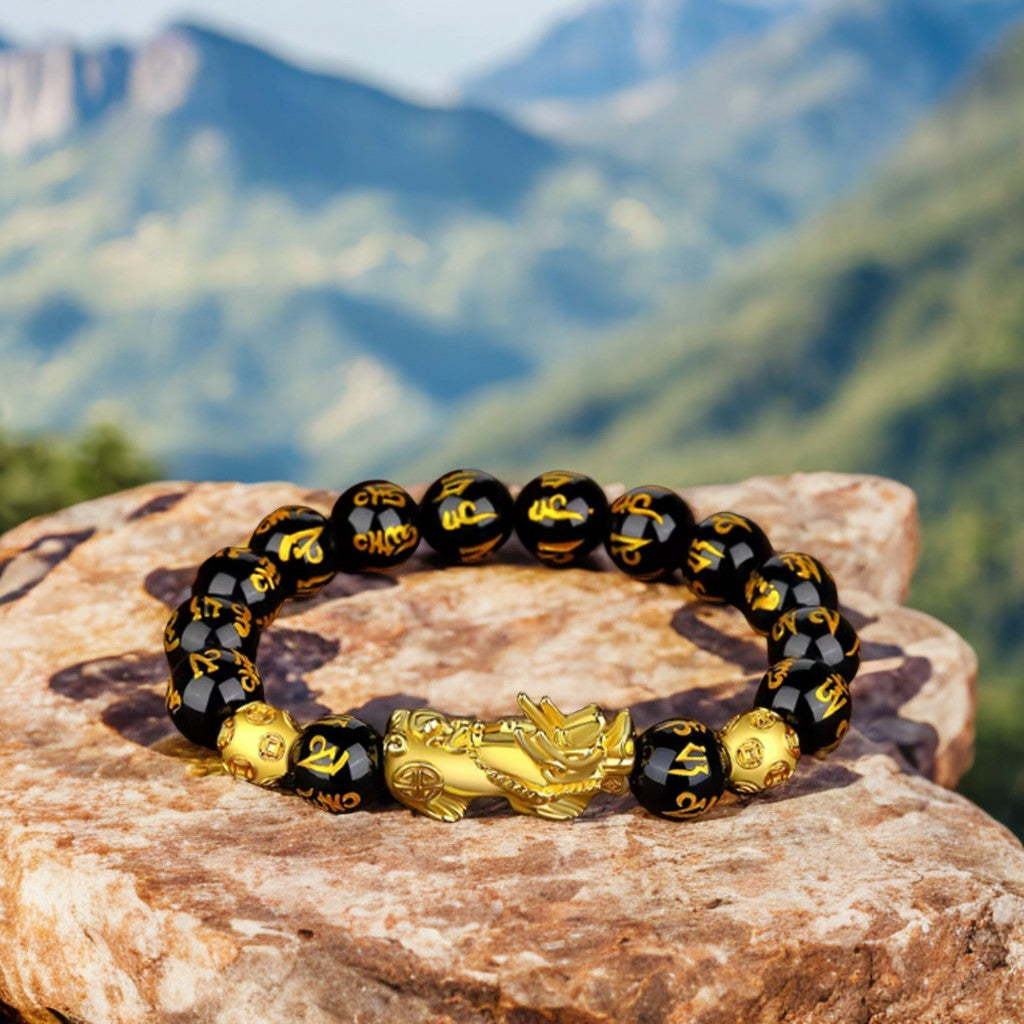 💫🐉 Pulsera de la SUERTE PIXIU, Dragón Feng Shui con cuentas de obsidiana✨