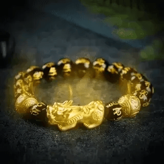 💫🐉 Pulsera de la SUERTE PIXIU, Dragón Feng Shui con cuentas de obsidiana✨