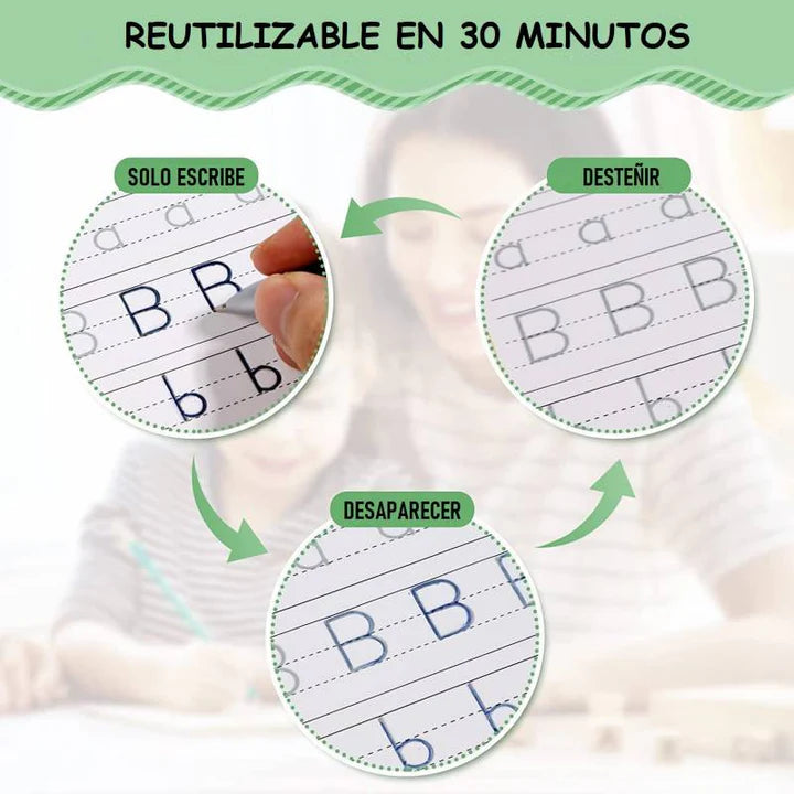 Cuaderno Mágico (Set de 4 Cuadernos + Lapicero Mágico + 10 Tintas Cambiables)