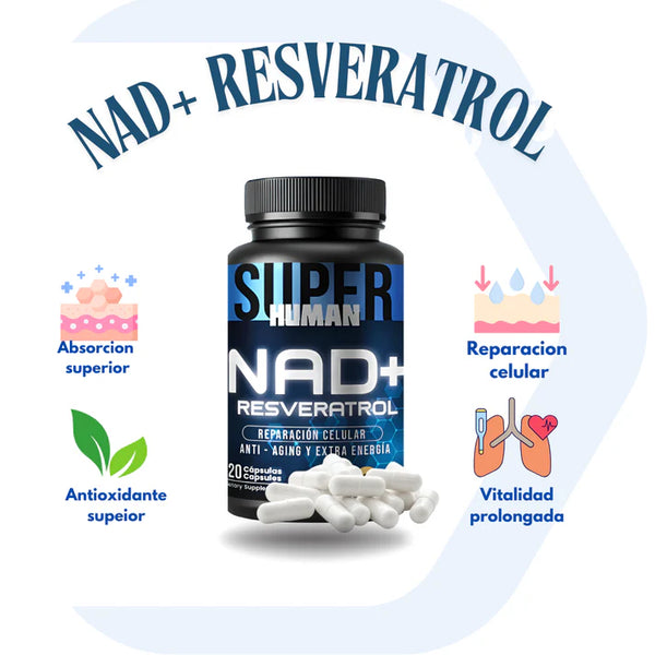 💊NAD + Resveratrol - Cápsulas de Reparación Celular Antienvejecimiento y Energía Extra 120 Capsulas.
