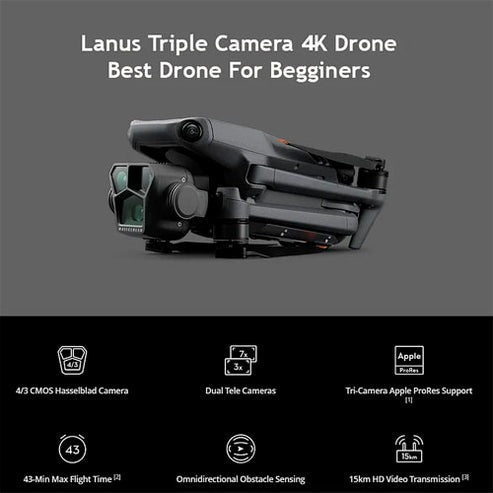 Drone Lanus® con Triple Camara 4K, Retorno Automatico y 43 Minutos de Vuelo