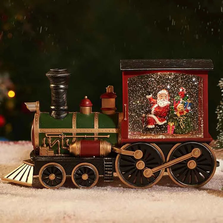 Tren Navideño con Bola de Nieve, Papa Noel y Regalos