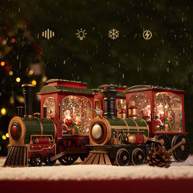 Tren Navideño con Bola de Nieve, Papa Noel y Regalos