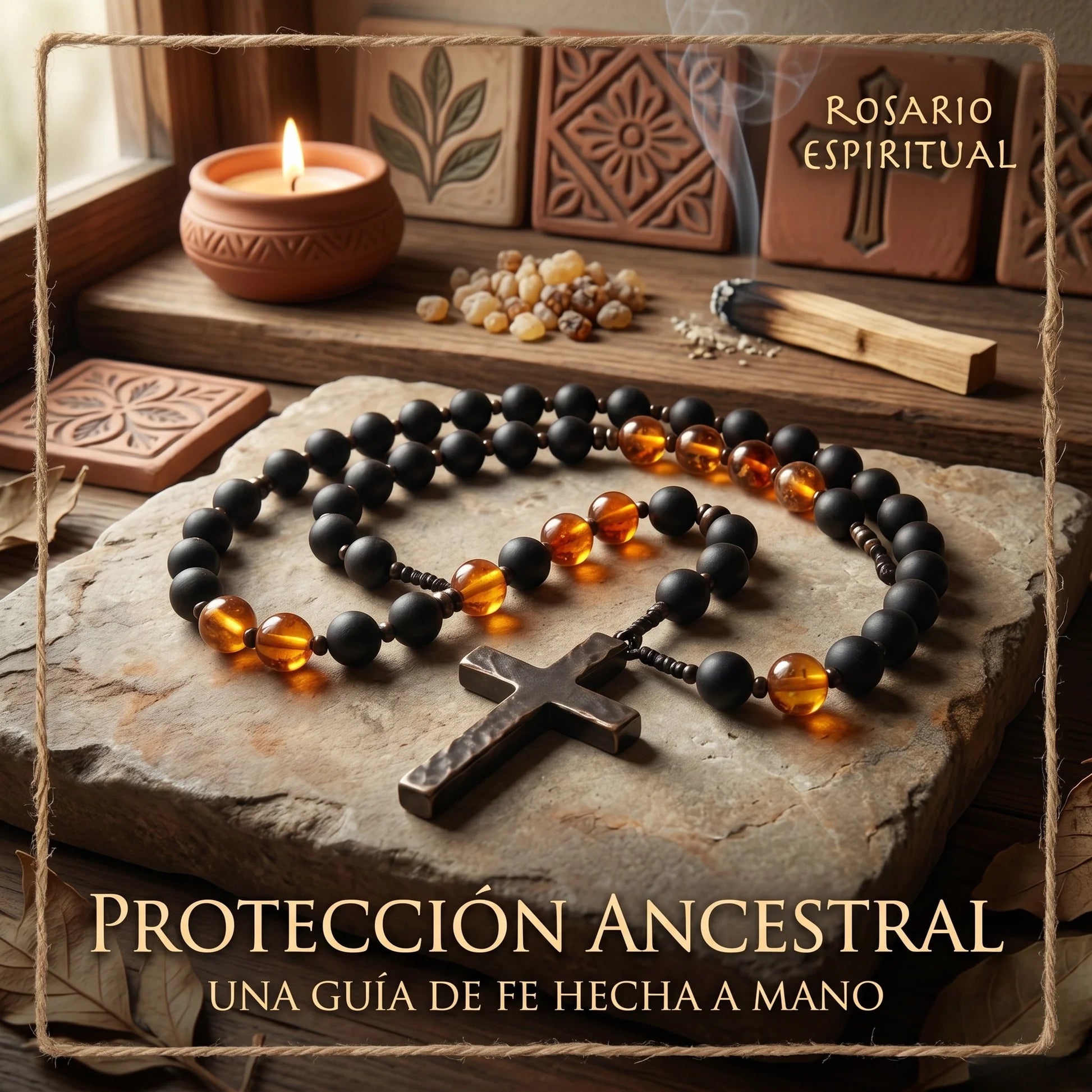 Rosario de Obsidiana Natural con Yooperlita UV