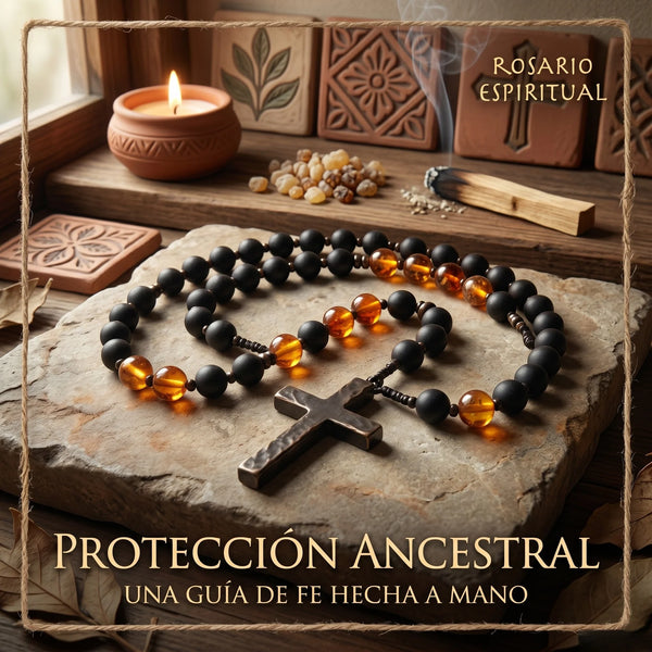 Rosario de Obsidiana Natural con Yooperlita UV