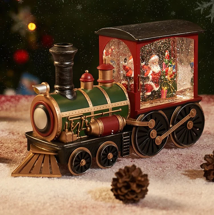 Tren Navideño con Bola de Nieve, Papa Noel y Regalos