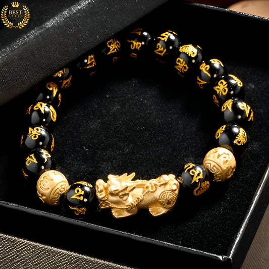 💫🐉 Pulsera de la SUERTE PIXIU, Dragón Feng Shui con cuentas de obsidiana✨