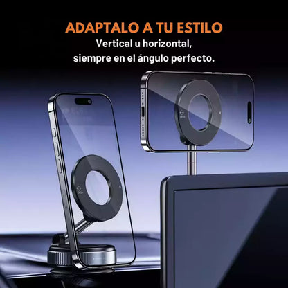 SOPORTE DE CELULAR MAGNÉTICO AJUSTABLE Y GIRATORIO 360° IMBATIBLE EN AUTO, OFICINA O CASA.