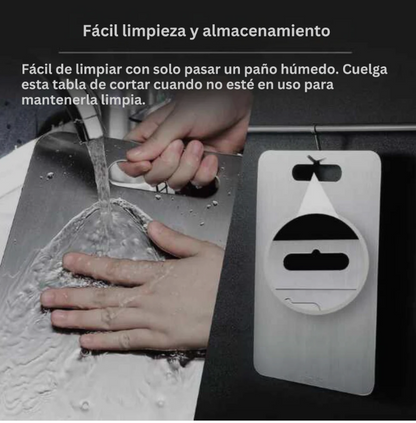 Tabla de cortar de titanio 100% puro: No más microplásticos, bacterias ni cuchillos romos