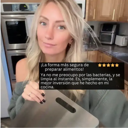 Tabla de cortar de titanio 100% puro: No más microplásticos, bacterias ni cuchillos romos